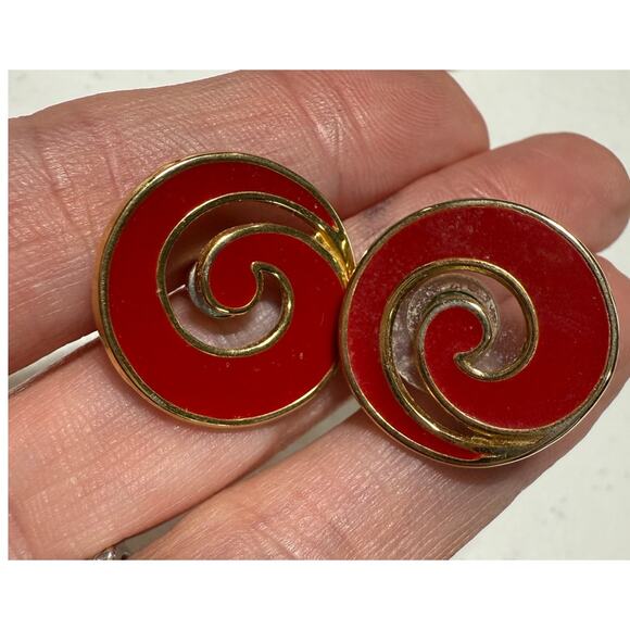 Vintage Necklace Earring Jewelry Lot Napier Monet Bright Red Gold Tone Pierced‎ - Picture 9 of 12